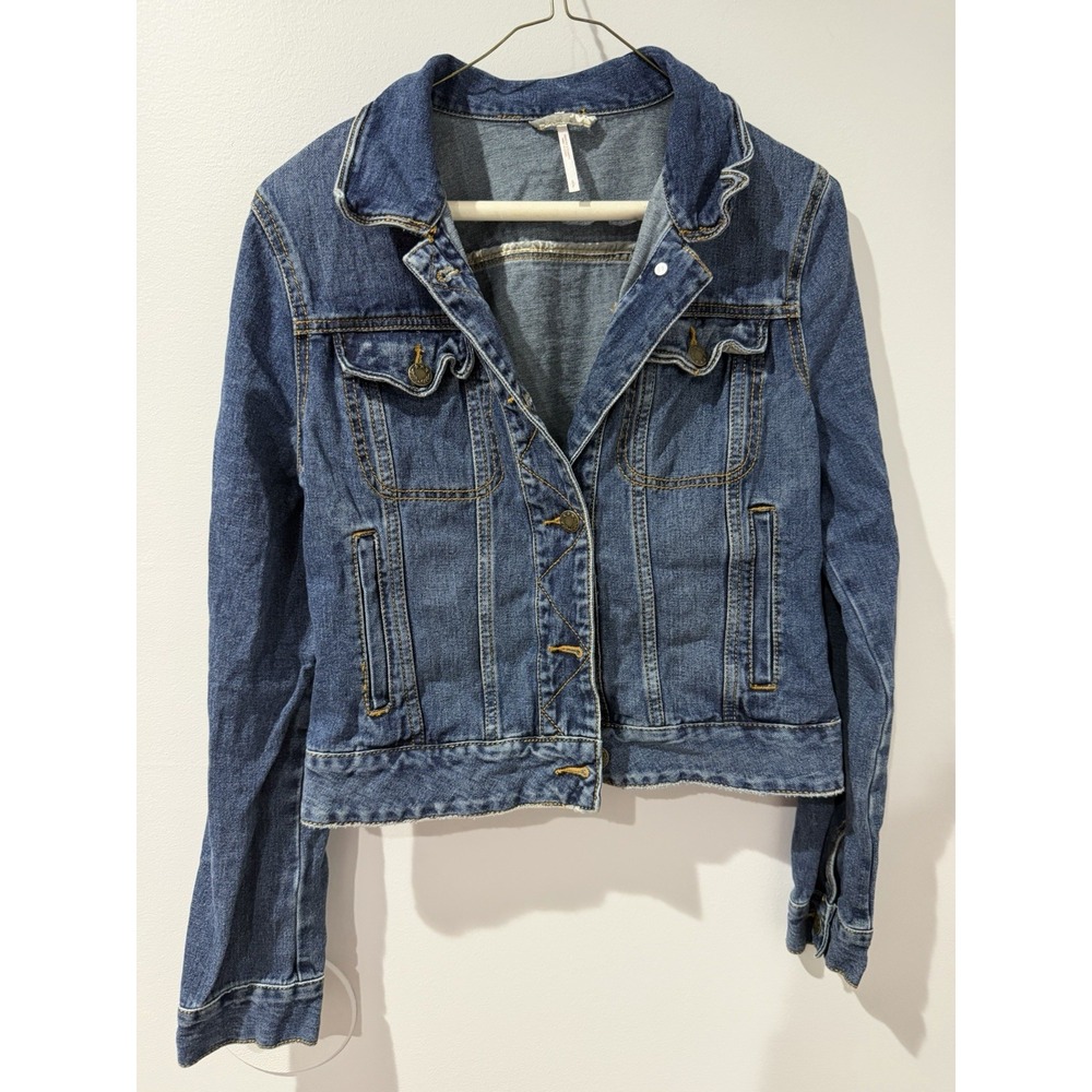 Free People Rumors Denim Jean Jacket Blue WOMEN SZ S